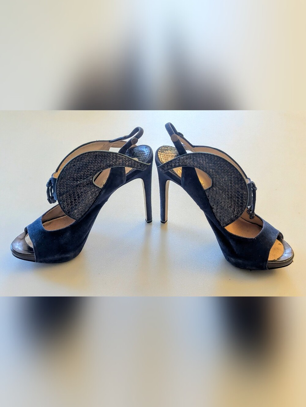 Nicholas Kirkwood Blue Suede & Python Embossed Leather Cutout Slingback Sandal